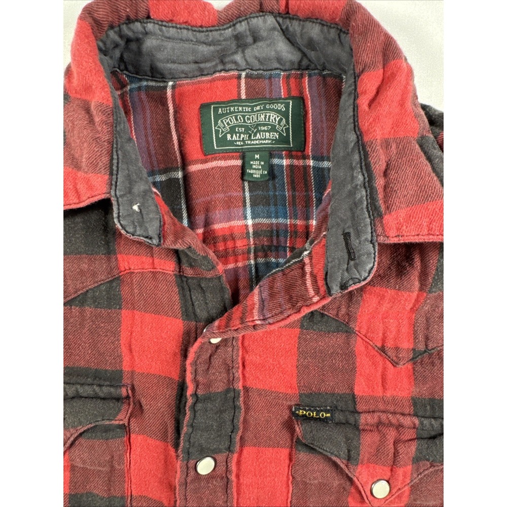 Polo Country Ralph Lauren Heritage Flannel Western Shirt Buffalo Plaid Red Men M